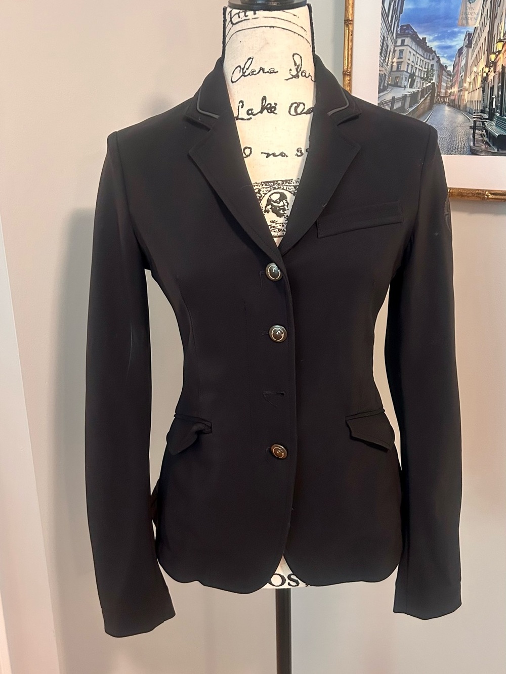 Black w grey accents Vestrum equestrian riding show jacket, Made in Italy, 38
